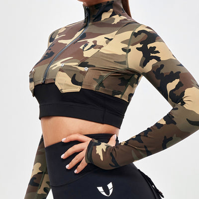 Firmabs Long Sleeve Crop Top - Earth Camo
