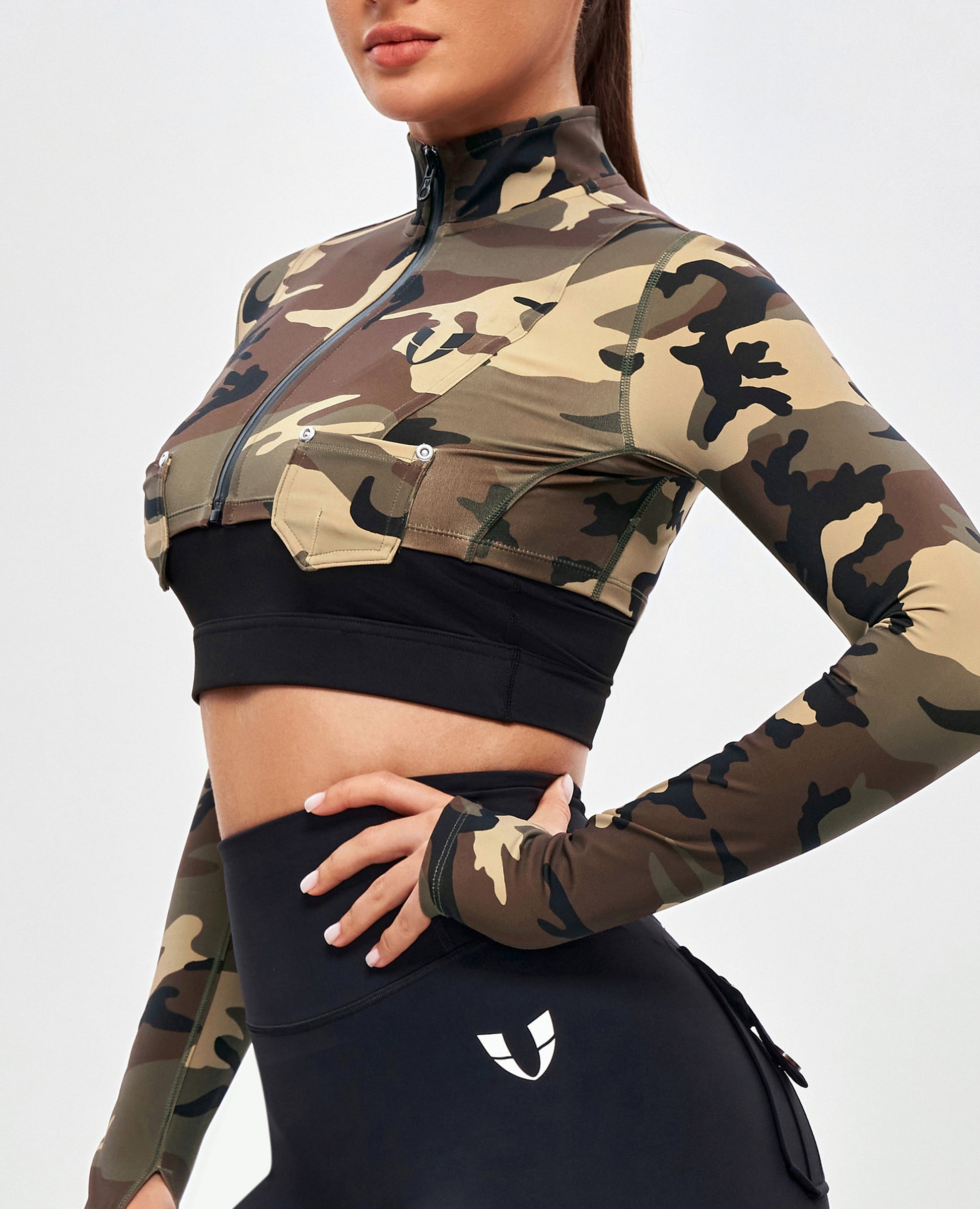 Firmabs Long Sleeve Crop Top - Earth Camo