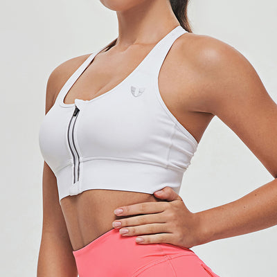 Zip Front Sports Bra - White