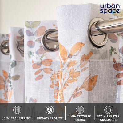 Printed Sheer Linen Curtains, Light Filtering, Pack of 2 Curtains - Classic Floral