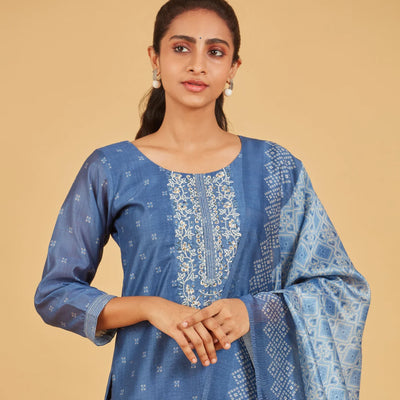 Cobalt Blue Kurta Set With Matching Dupatta
