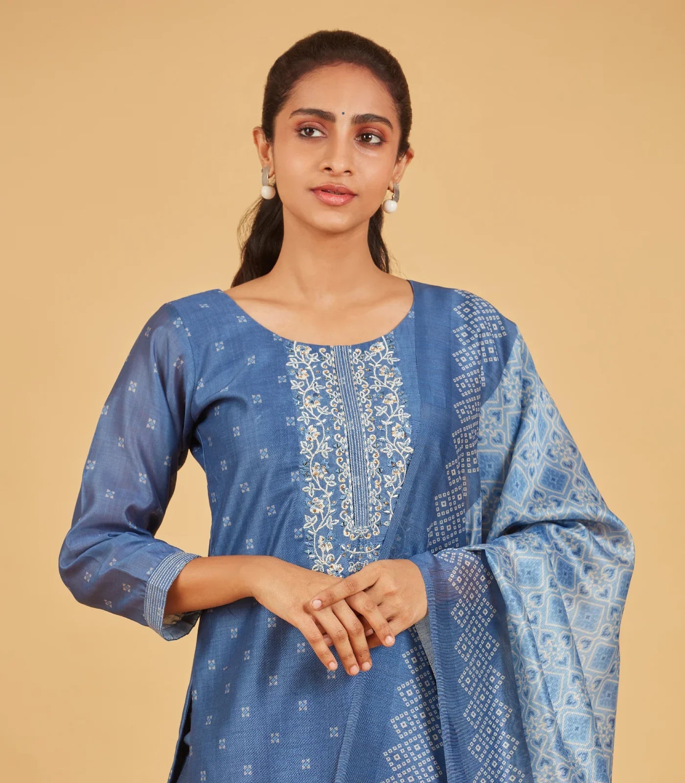 Cobalt Blue Kurta Set With Matching Dupatta