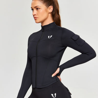 Stand Collar Fitness Moto Jacket - Black