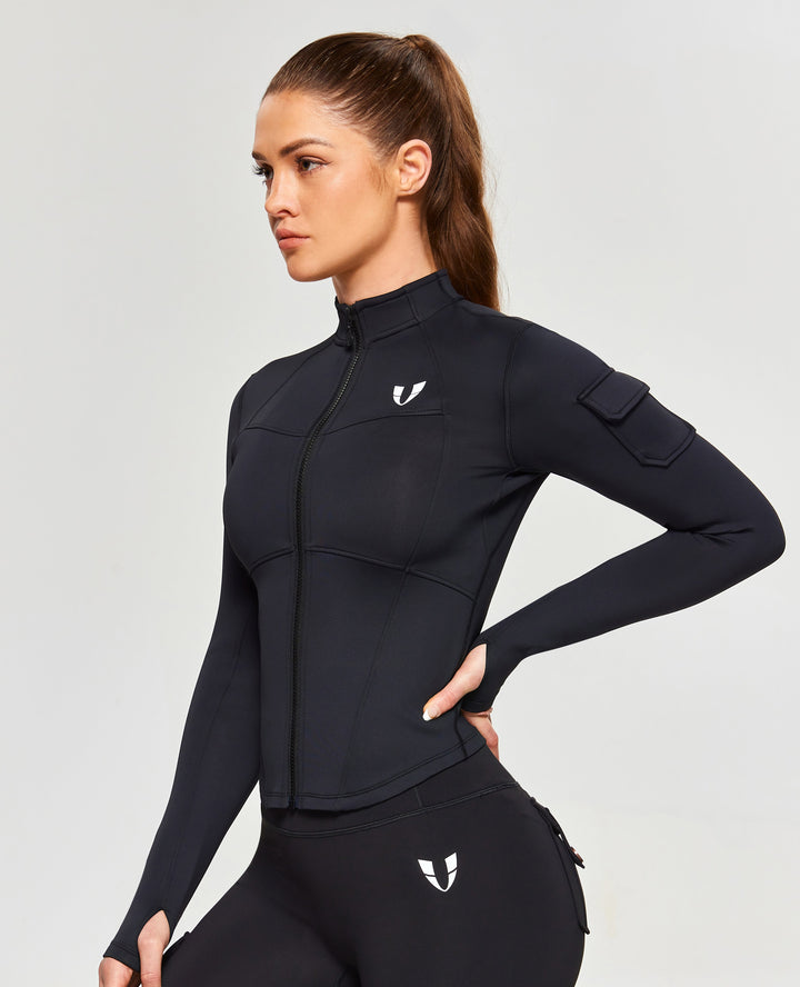 Stand Collar Fitness Moto Jacket - Black