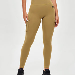 High Waisted Cargo Leggings - Deer Brown