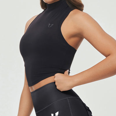 High Neck Athletic Tank - Black
