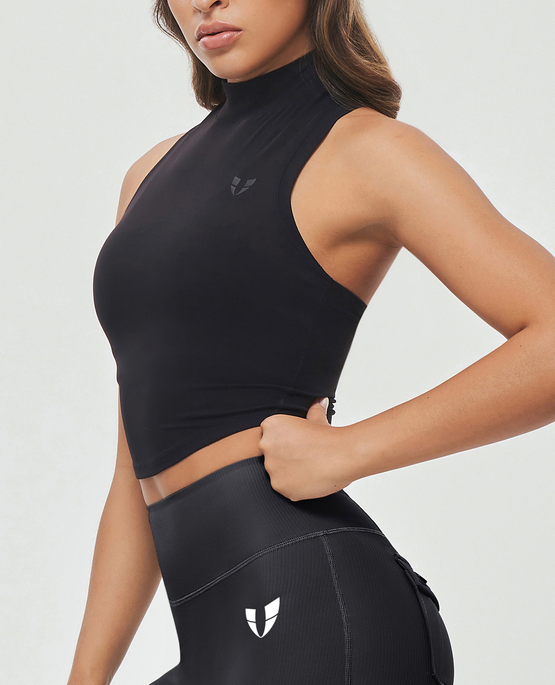 High Neck Athletic Tank - Black