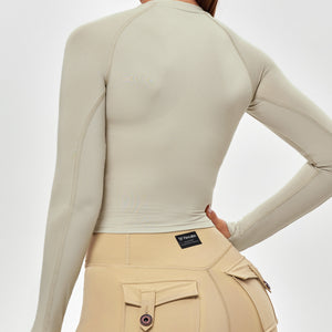 Long Sleeve Crop Top - Beige