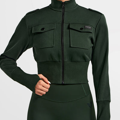Loose Fit Active Crop Jacket - Dark Army Green