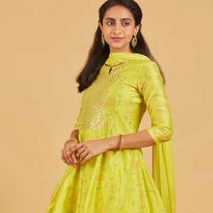 Yellow Green Kurta Set With Matching Dupatta