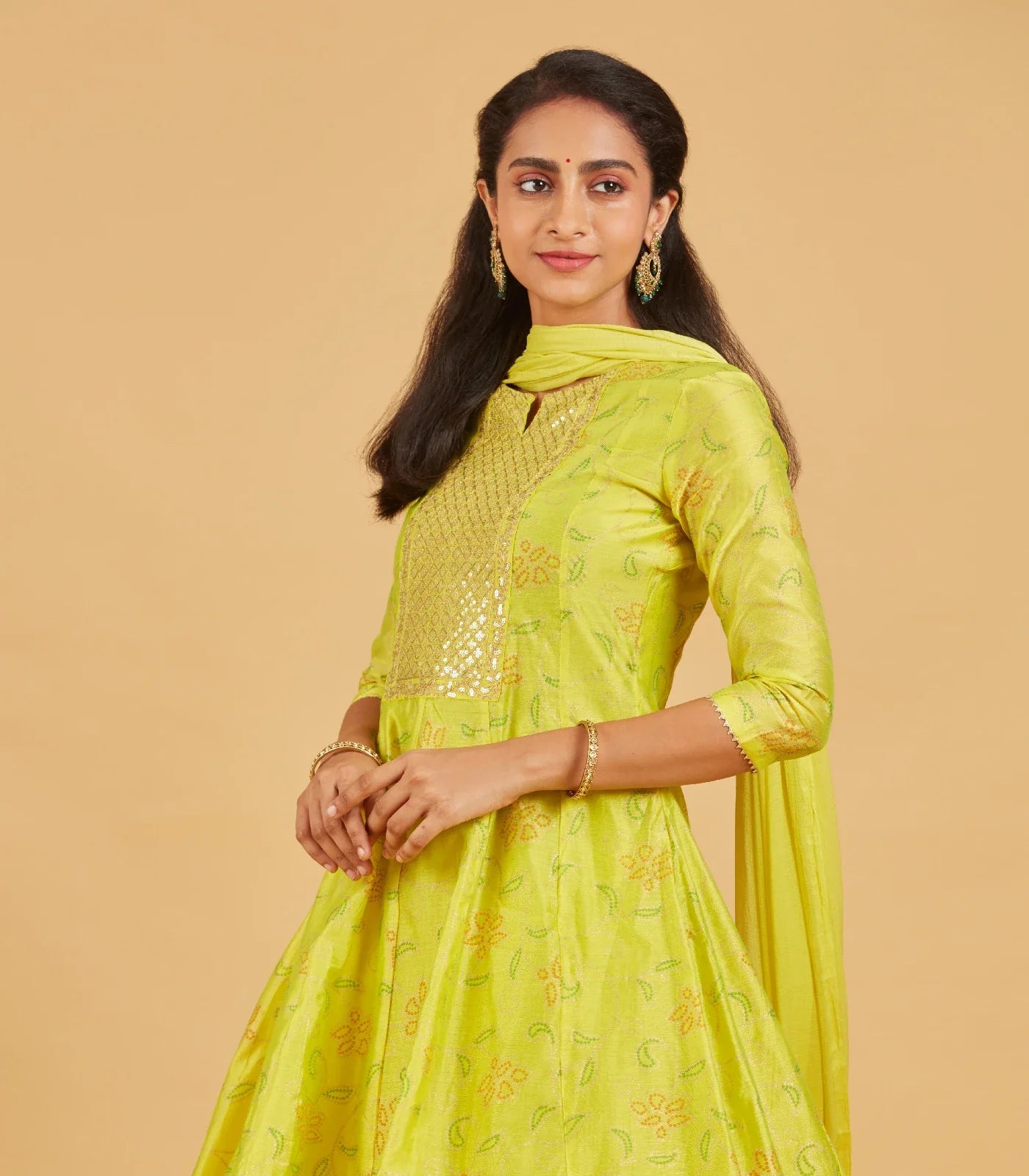 Yellow Green Kurta Set With Matching Dupatta