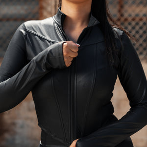Faux Leather Cargo Moto Jacket - Black