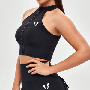 Zip Up Cropped Tank - Black