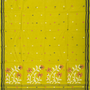 Green Handloom Dhakai Cotton Saree With Floral Motifs