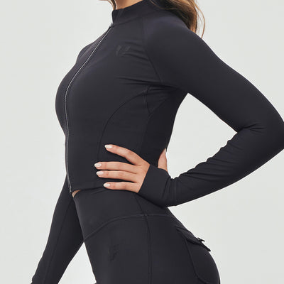 Ribbed Cropped Jacket - Black