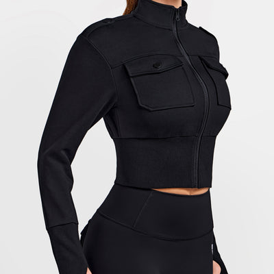 Loose Fit Active Crop Jacket - Black