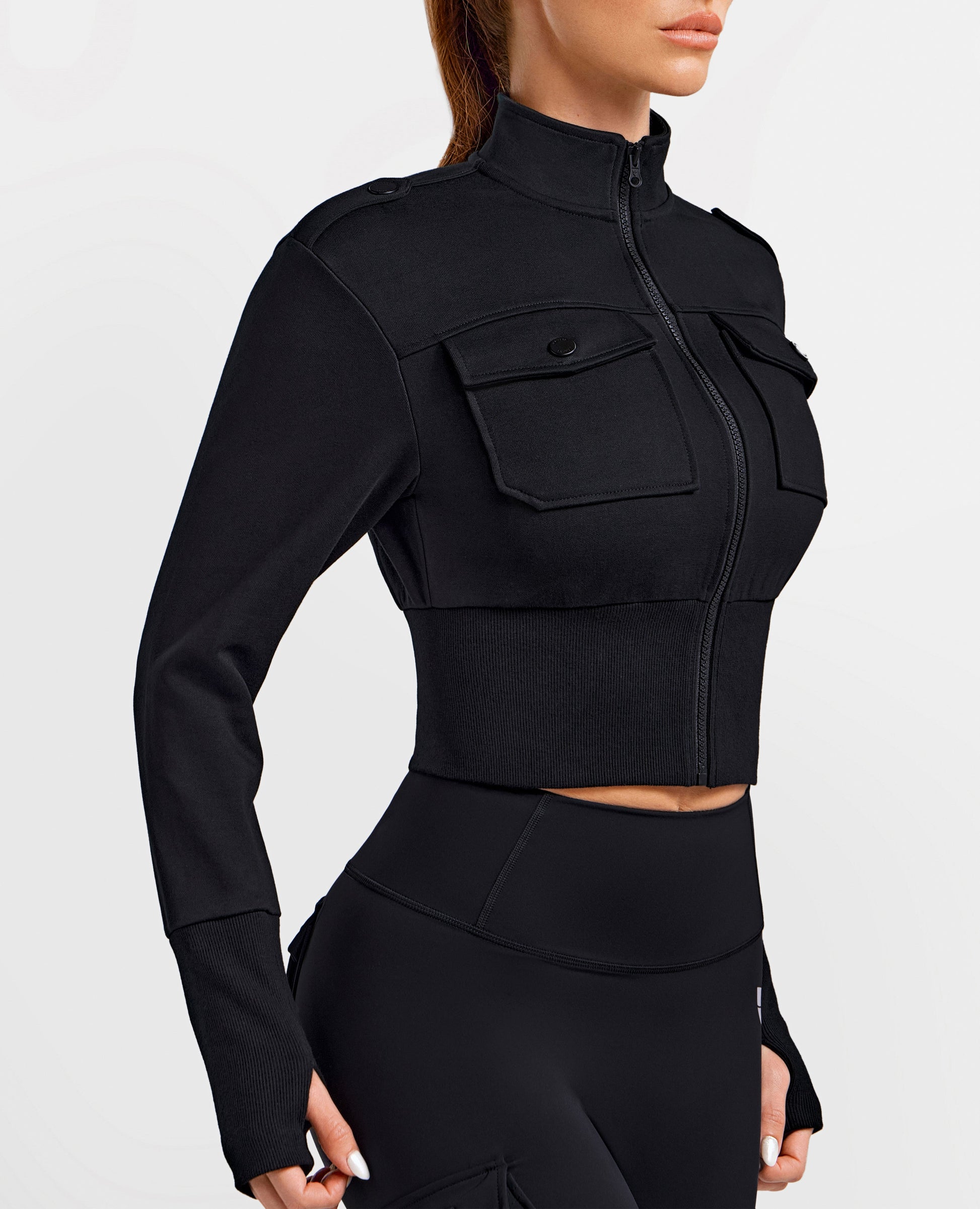 Loose Fit Active Crop Jacket - Black