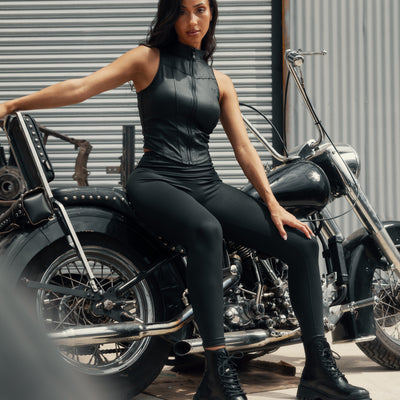 Faux Leather Cargo Power Leggings - Black