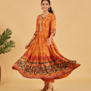 Mustard Anarkali Set With Matching Dupatta