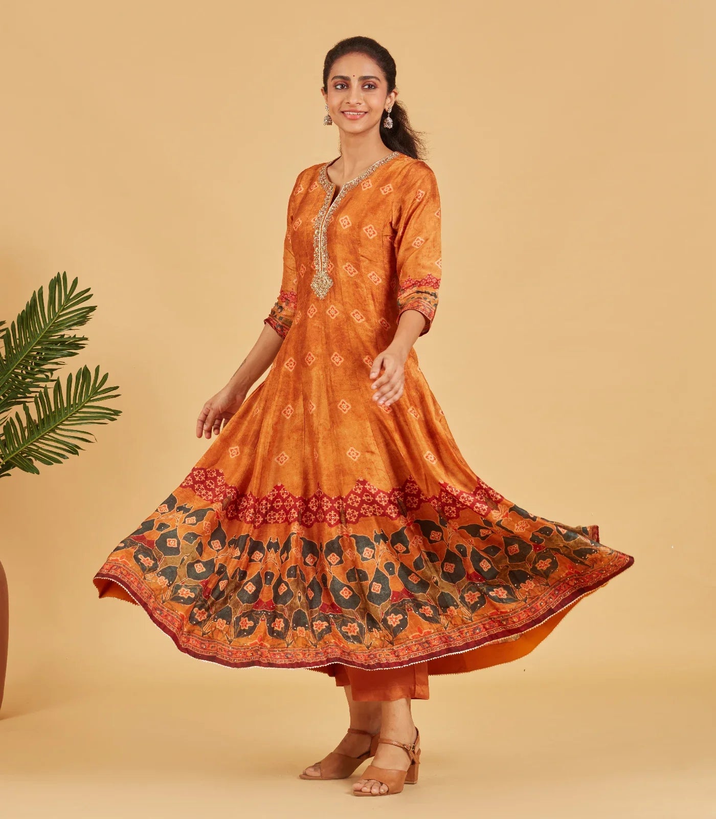 Mustard Anarkali Set With Matching Dupatta