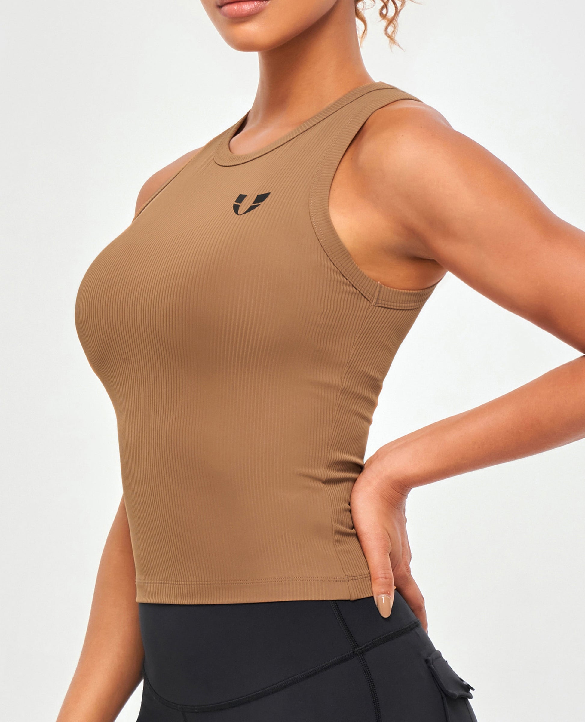 Ribbed Workout Tank - Brown