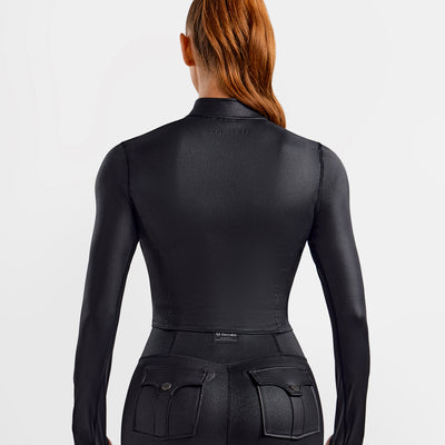 Faux Leather Cargo Moto Jacket - Black