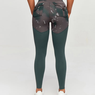 Cargo Power Leggings - Tie Dye and Dark Green