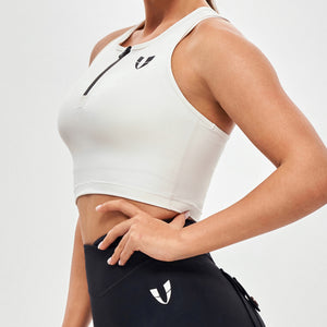 Half Zip Crop Top - White