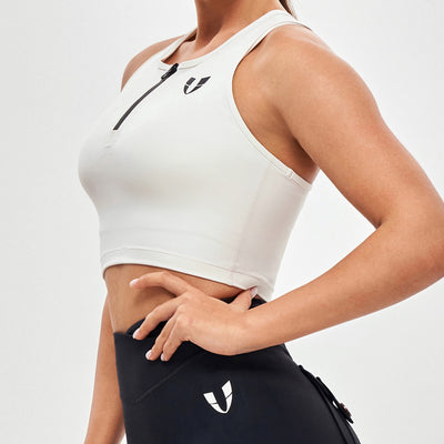 Half Zip Crop Top - White