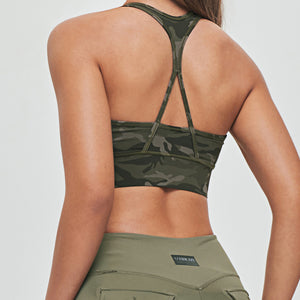 Zip Front Sports Bra - Green Camo