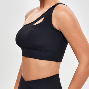 One Shoulder Sports Bra - Black