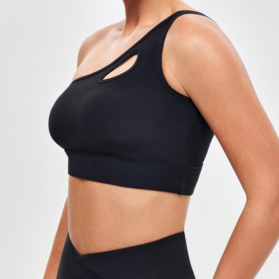 One Shoulder Sports Bra - Black