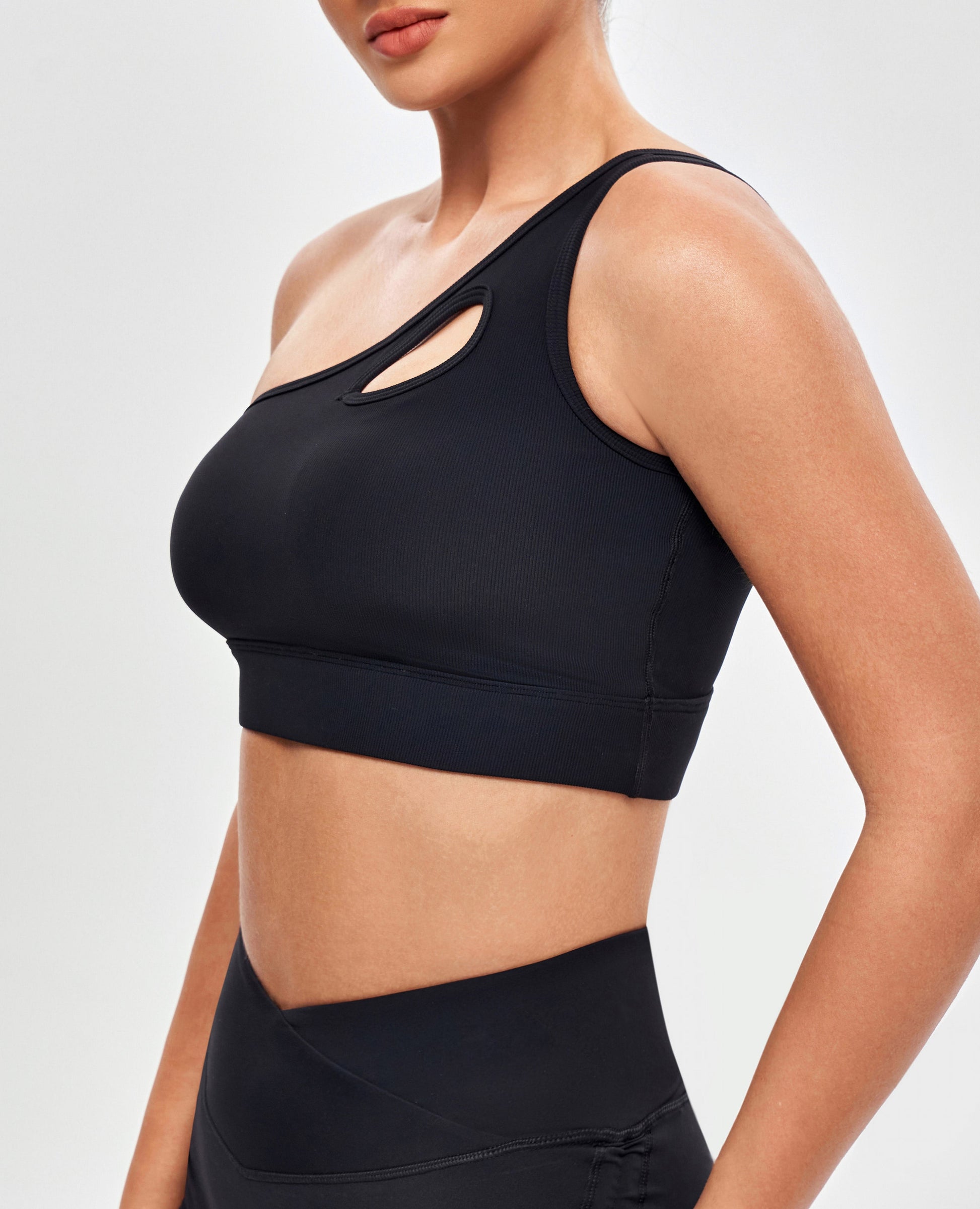 One Shoulder Sports Bra - Black