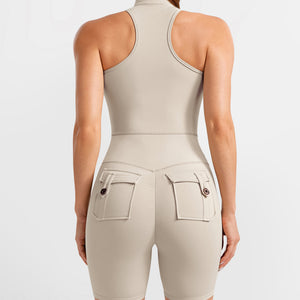 Cargo Pocket Bodysuit Short - Khaki