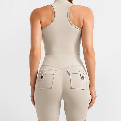 Cargo Pocket Bodysuit Short - Khaki