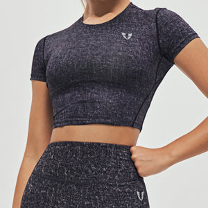 Short Sleeve Gym Crop Top - Denim Black