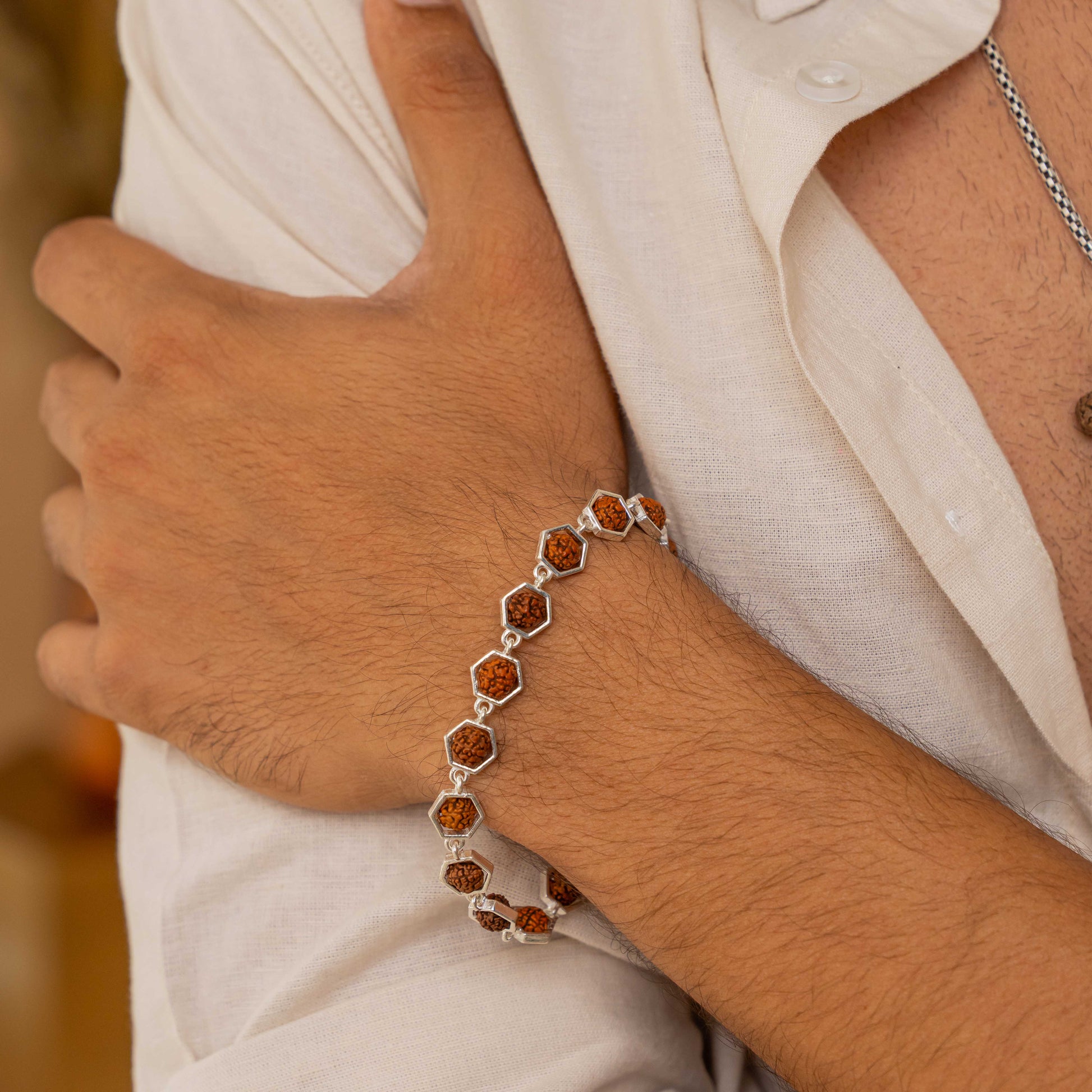Rudraksha Silver Bracelet (Hexagon)