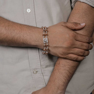 Rudraksha Silver Tortoise Symbol double line Bracelet