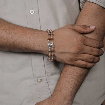Rudraksha Silver Tortoise Symbol double line Bracelet