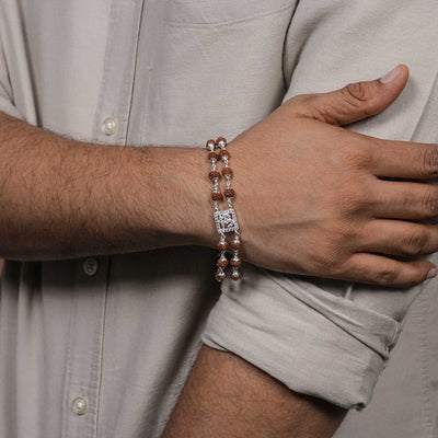 Rudraksha Silver Square Daimond Om double line Bracelet
