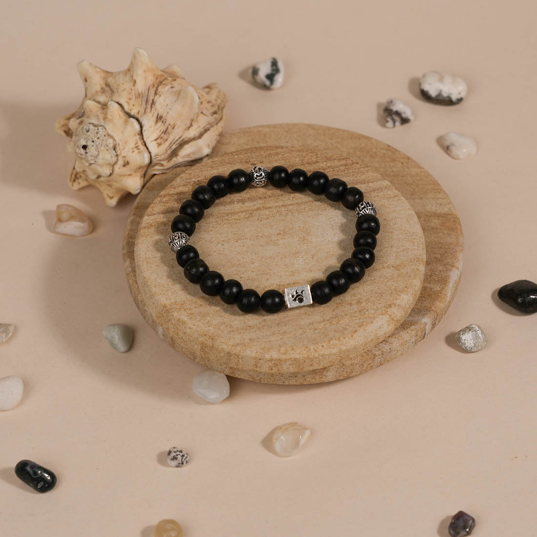 Ebony Karungali with Om Namah Shivay Silver Beads Bracelet