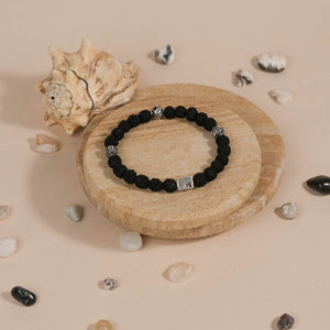 Black Rudraksha and Om Silver Beads Bracelet