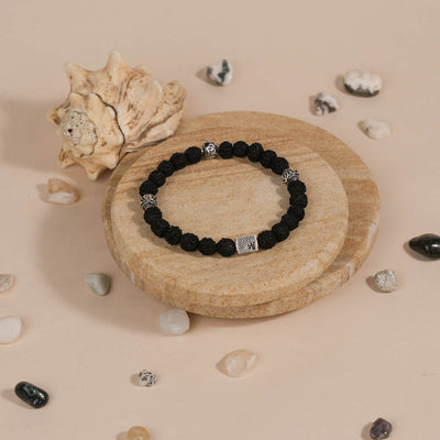 Black Rudraksha and Om Silver Beads Bracelet