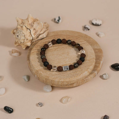 Rudraksha with Lava, Pyrite,Spatik Beads Bracelet