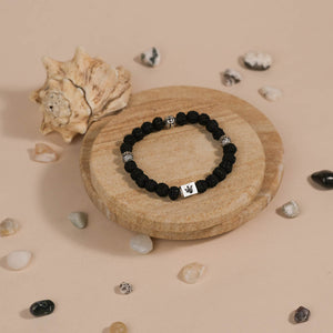Black Rudraksha with Om Namah Shivay Silver Beads Bracelet