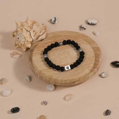 Black Rudraksha with Om Namah Shivay Silver Beads Bracelet