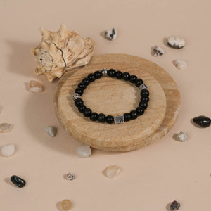Ebony Karungali with Shree Hari Silver Beads Bracelet