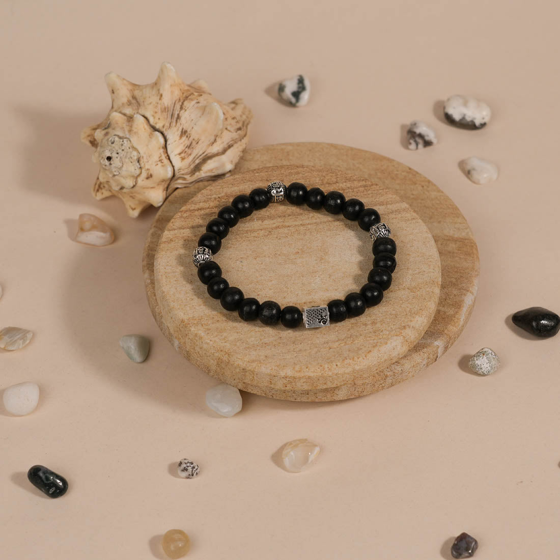 Ebony Karungali with Shree Hari Silver Beads Bracelet