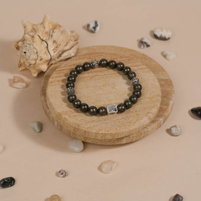 Pyrite Stone with Om Silver Beads Bracelet