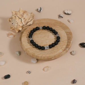 Lava Stone with Om Namah Shivay Silver Beads Bracelet